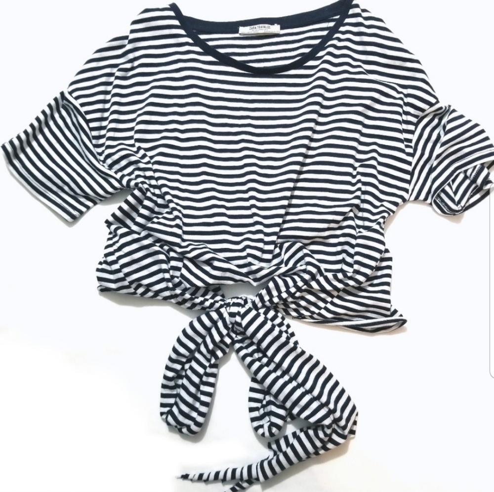 Zara Striped Tie Front Tee
